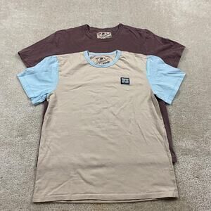 Devium Shirt Lot (2) Mens M Tan Blue Ringer Surf Patch USA Made Burgundy Tee